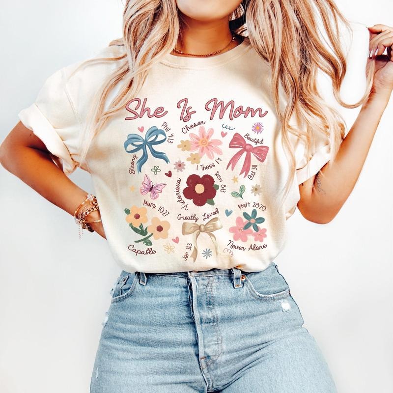 Comfort Colors Boho Floral Mama Mother's Day Gift, She is Mom Mother's Day Gift, Mothers Day Mother's Day Gift, Christian Mama Mother's Day Gift, Flor