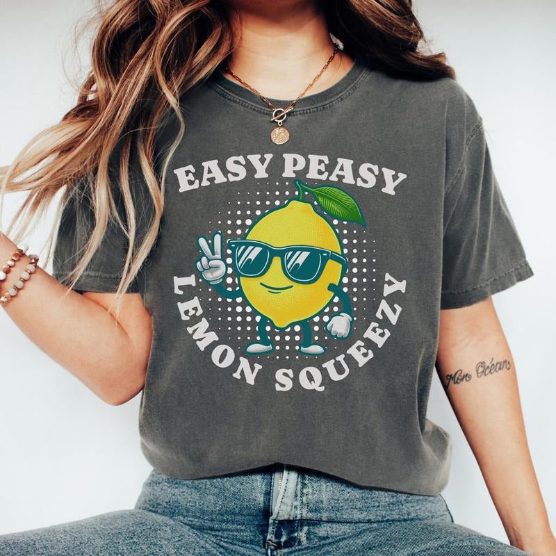 Comfort Colors Easy Peasy Lemon Squeezy T-Shirt, Comfort Colors Funny Retro T-Shirt, Cute Summer Tee, Positive T-Shirt, Trendy Shirt