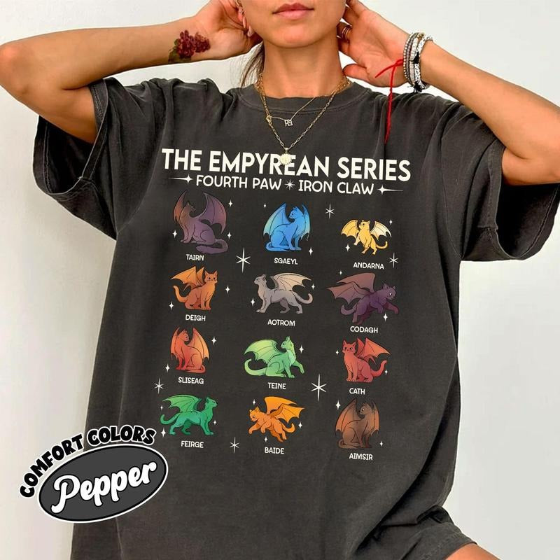 Comfort Colors Fourth Wing Cats T-Shirt, Fantasy Cat T-Shirt, Basgiath War College T-Shirt, Fourth Wing Merch, Bookish Gift for Readers