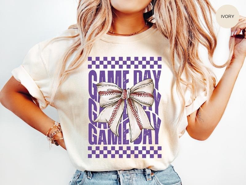 Comfort Colors Game Day BASEBALL Shirt, Purple Coquette Bow, Team Mascot Tshirt, Comfort Colors Gameday Tee, Mama Mom Gift