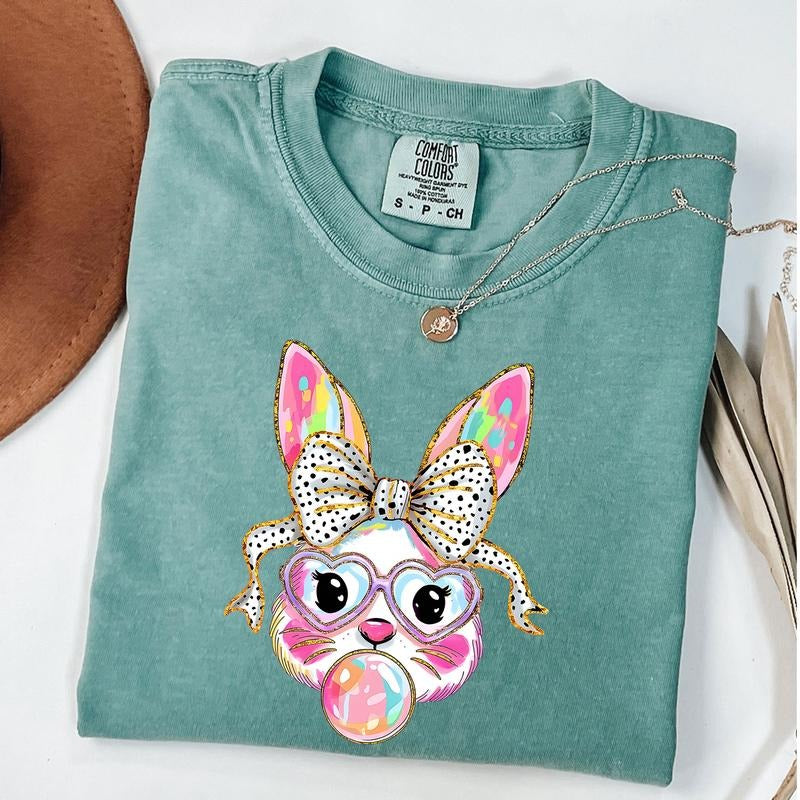 Comfort Colors Glitter Easter Bunny Coquette Shirt, Brushstroke Easter Shirt, Girls Ears T-Shirt, Happy Easter Tee