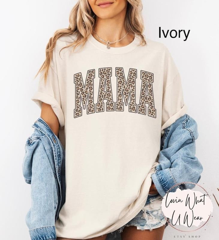 Comfort Colors Leopard Mama Shirt Cheetah Mama T-Shirt Varsity Mama TShirt Cute Mom Life Top Mothers Day Gift New Mom Gift Trendy Mama Tee