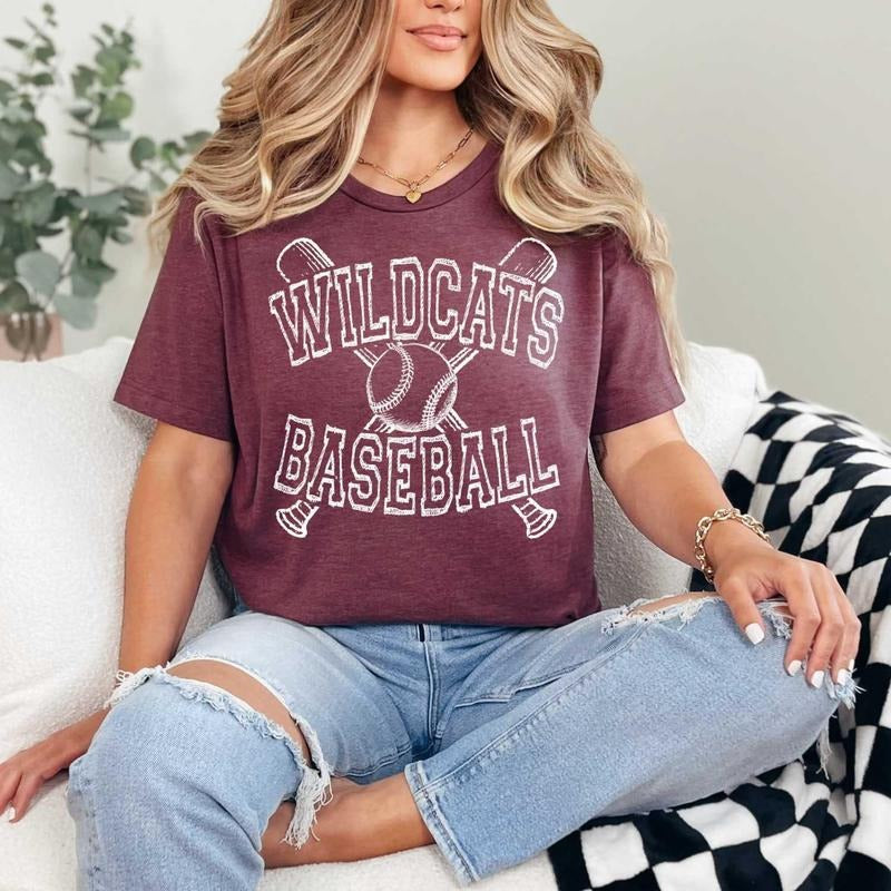 Comfort Colors Let's go WILDCATS baseball Custom spirit t-shirt, mascot team Spirit wear for baseball, baseball mom shirt