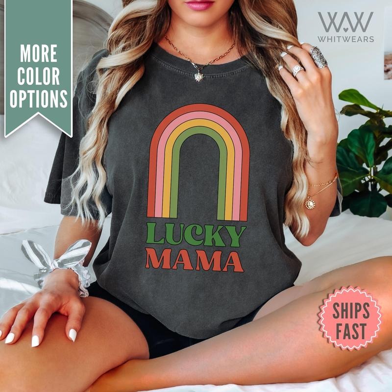 Comfort Colors Lucky Mama T-shirt, Rainbow Lucky Mama St. Patrick's Day T-Shirt, Mothers Day Mom Shirt, St. Pattys Mama Rainbow T-shirt
