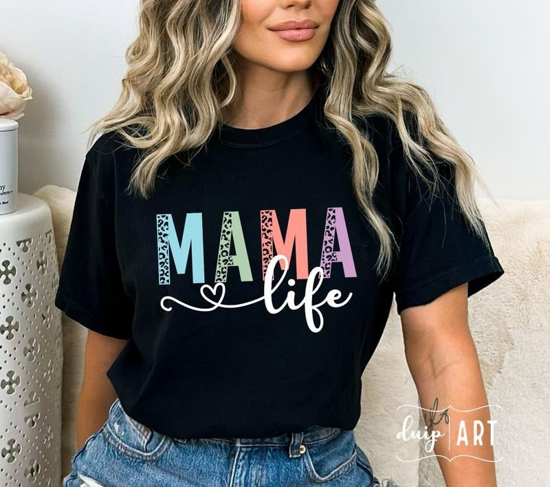 Comfort Colors Mama Life T-shirt, Leopard Mama T-shirt, Colorful Blessed Mama T-shirt, Mother's Day