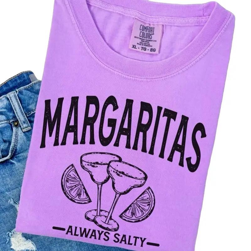Comfort Colors Margaritas Women's Short Sleeve Casual Cotton Graphic T-Shirt with "ALWAYS SALTY" Text and Design