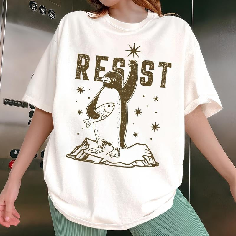 Comfort Colors Penguins RESIST Shirt, Flippers Up Tee, Heard Island Shirt, Subtle FDT Shirt Resistance Protest, Penguins Against Tariffs Tee