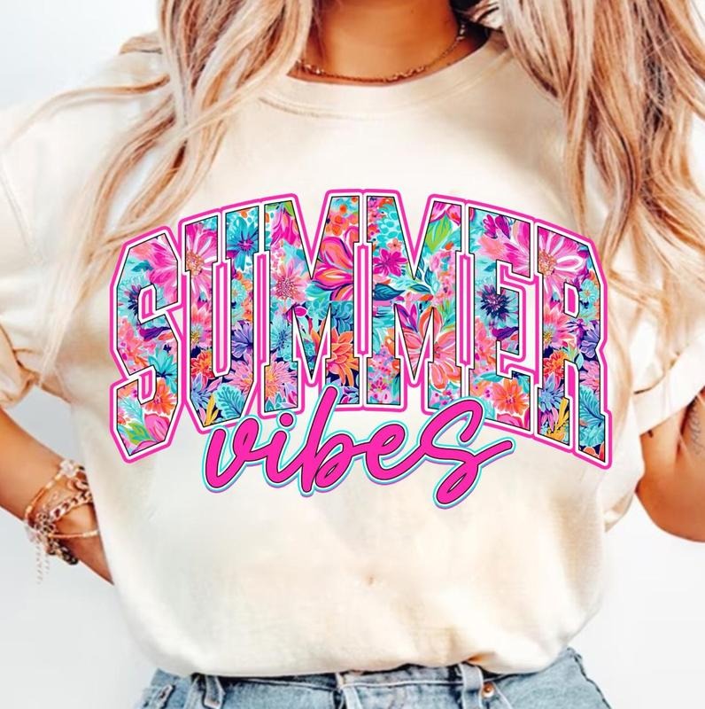 Comfort Colors Preppy Summer Vibes T-Shirt, Summer Brushstroke T-Shirt, Hello Summer Shirt, Girly Summer Coquette Shirt, Beach T-Shirt