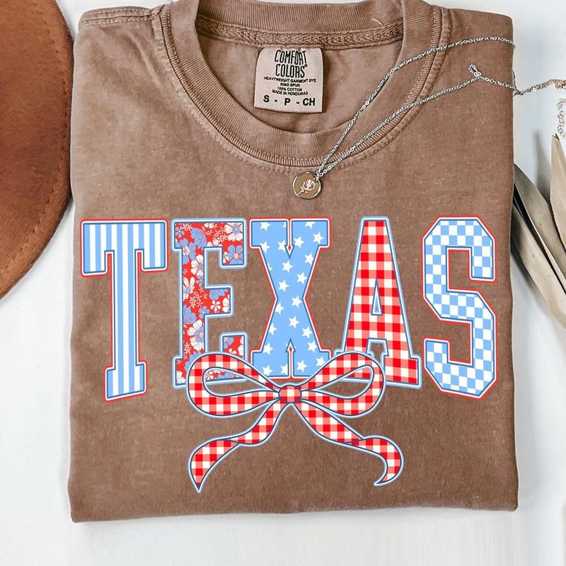 Comfort Colors Preppy Texas Coquette T-Shirt, Texas Floral Shirt, 4th of July America T-Shirt, USA Flag Shirt, Memorial Day Shirt, Texas State T-Shirt