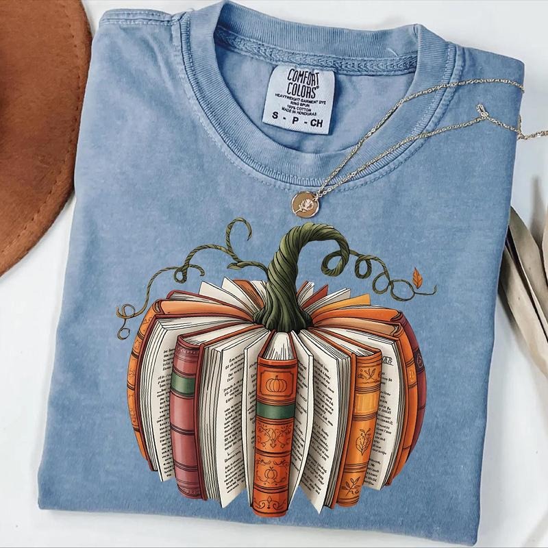 Comfort Colors Pumpkin Books T-Shirt: Fall Bookish Tee, Thankgiving Halloween Gift, Gifts For Book Lovers, Bookish Gifts L4CNV
