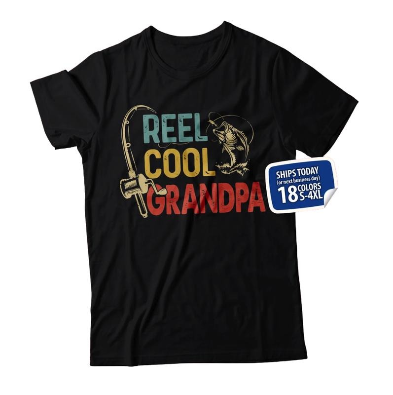Comfort Colors Reel Cool Grandpa Shirt for Men, Grandpa Fishing T-Shirt, Grandpa Fisherman, Grandpa Gift from Grandkids, Grandpa's Fishing Buddy, Fish Life