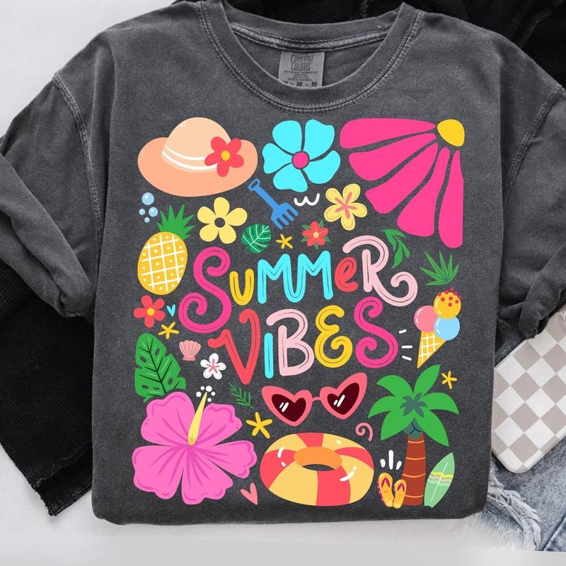 Comfort Colors Retro Tropical Summer Vibes T-Shirt, Retro Summer TShirt, Beach T-Shirt, Hello Summer T-Shirt, Brushstroke Summer