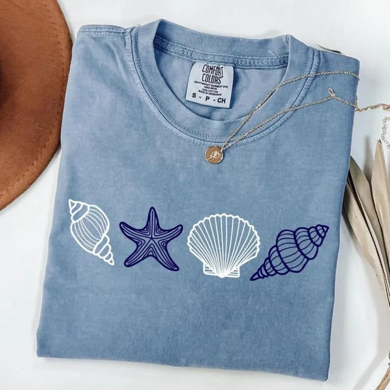 Comfort Colors SeaShell T-Shirt, Beach T-Shirt, Summer Woman TShirt, Aesthetic Tee, Ocean Lover Gift, SeaShell T-Shirt