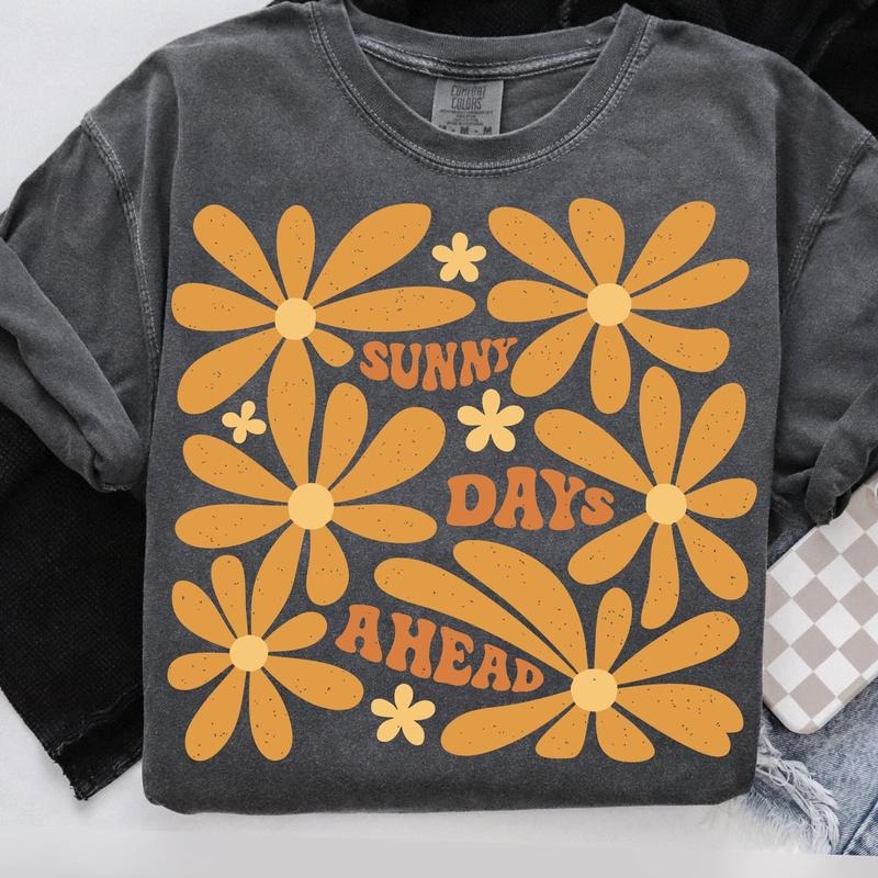 Comfort Colors Sunny days ahead T-Shirt, Boho Summer T-Shirt, Retro Summer Shirt, Boho hippie floral Shirt, Abstract floral T-Shirt