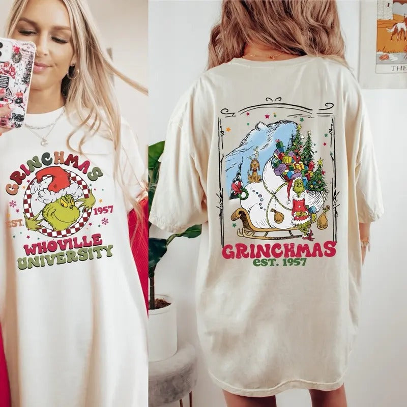 Comfort Colors Women's Grinchmas Whoville Graphic T-Shirt, Short Sleeve Casual Cotton Top - Womenswear