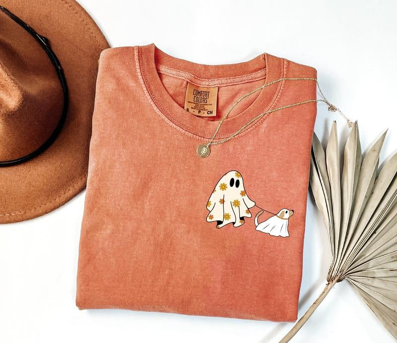 Comfort Colors Сute Ghost Dog Shirt, Dog Lovers Halloween Gift, Halloween Dog Shirt, Spooky Season, Womens Halloween Shirt,Fall Graphic Tee