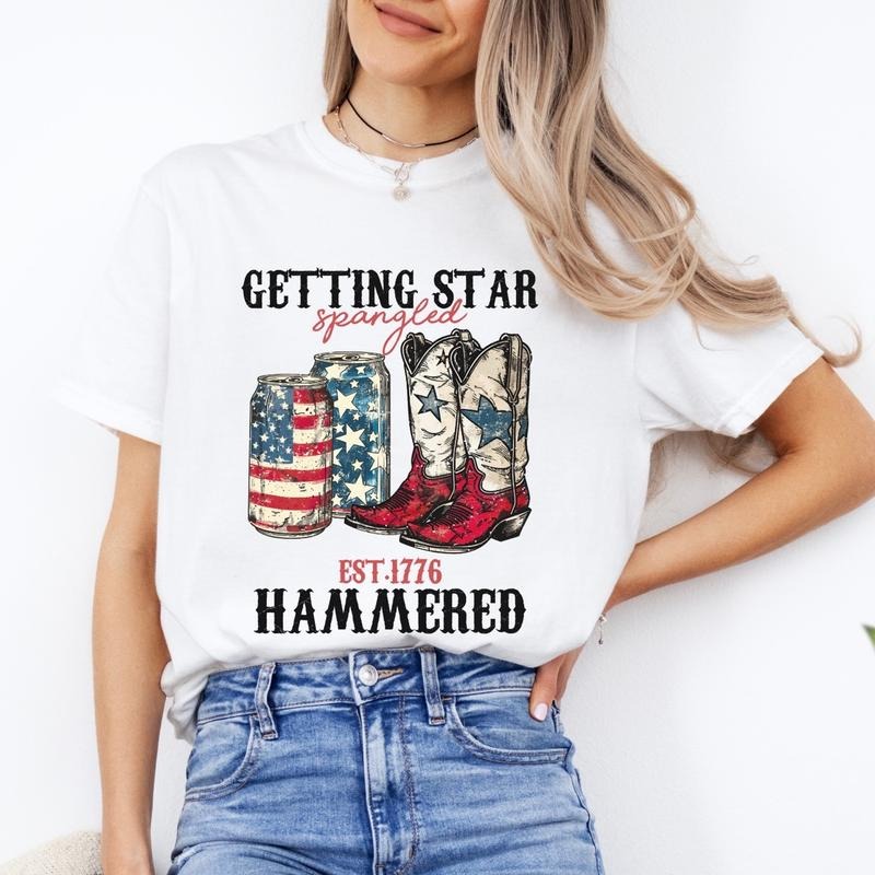 Comfort colors western star spangled hammered short sleeve casual cotton graphic tshirt
