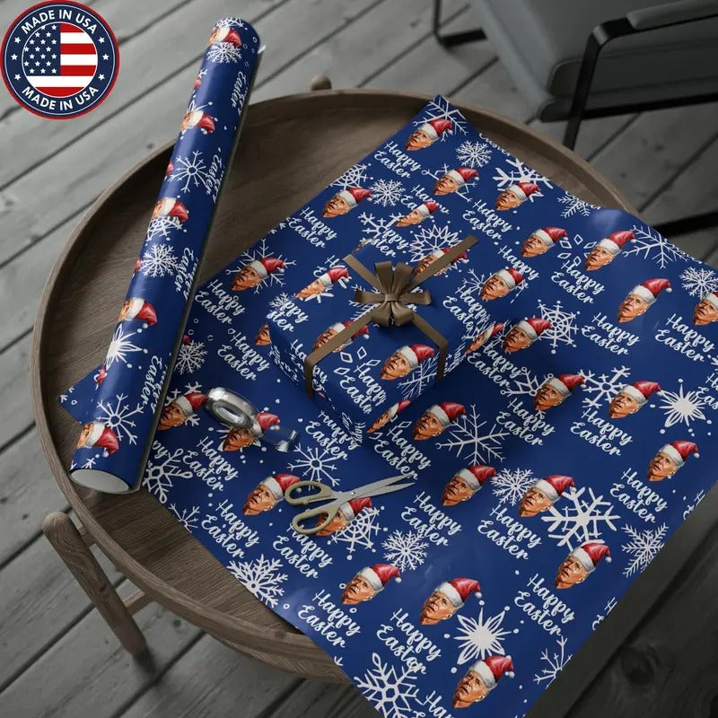 Comically Confused Biden Christmas Blue Wrapping Paper Happy Easter - Santa Biden - Let's Go Brandon Pro Trump Wrapping Paper