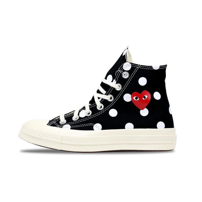 Converse Chuck Taylor Hi x CDG Comme Des Garcons PLAY Polka (157250C) Size 3-12 Runner Canvas Sneakers Trainer Shoes Sports Shoes