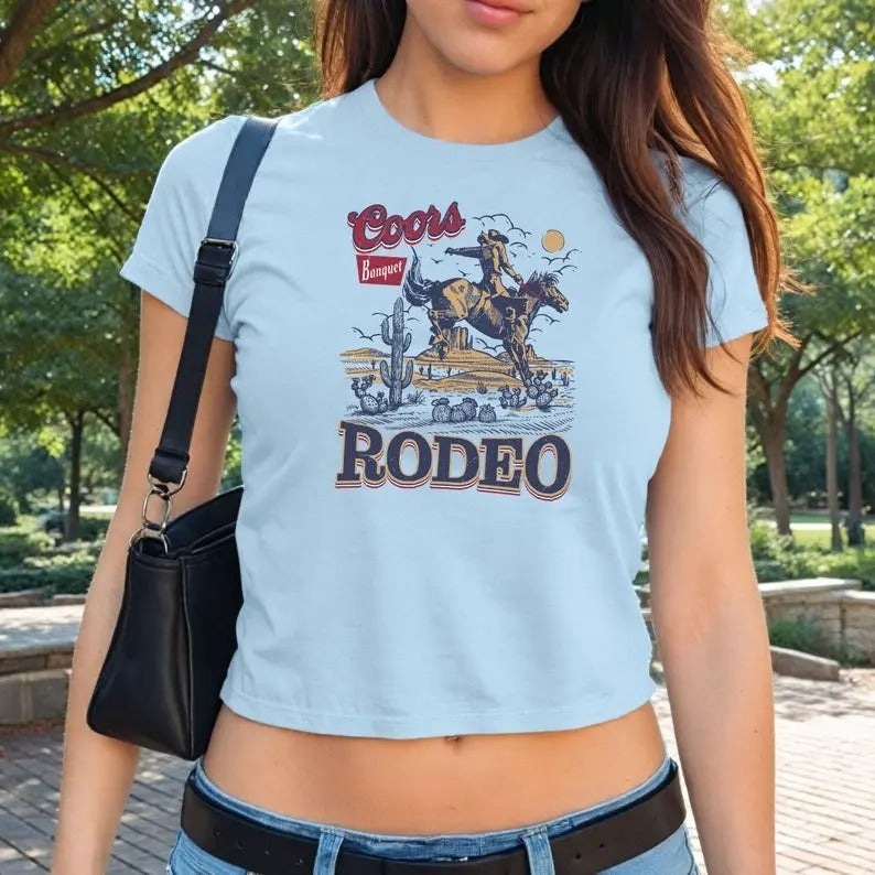 Coors Rodeo Baby Tee Trendy Baby Tee Vintage Baby Tee Cowboy Baby Tee Western Wear Collar Fashion