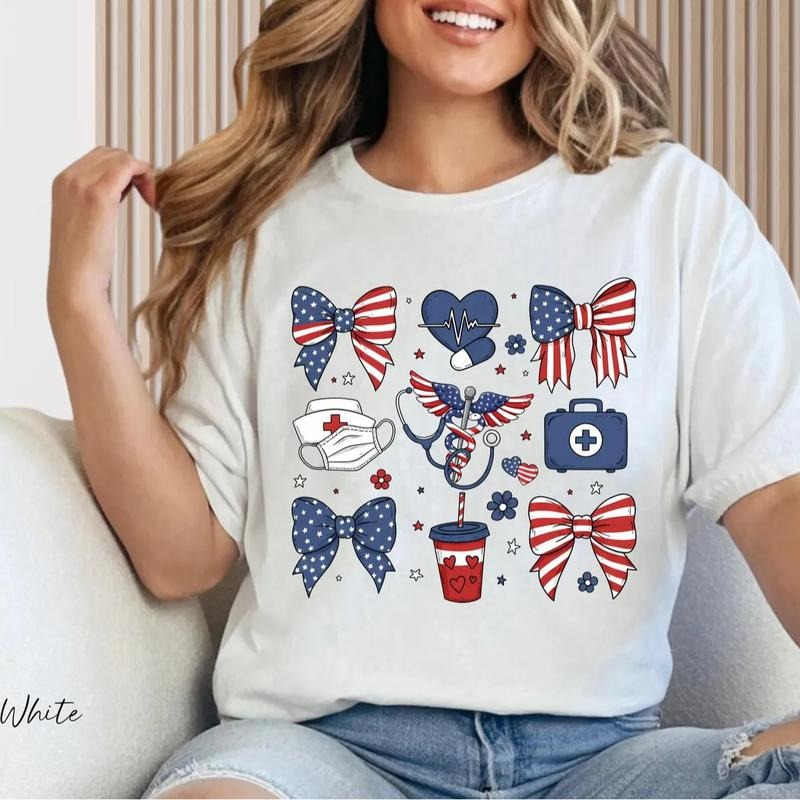 Coquette Bow Nurse Shirt, 4th of July Nurse T-Shirt, Nurse America Shirt, Patriotic Nurse Shirt, Memorial Day Tee, Cute Coquette Bow Shirt, Nurse Shirt