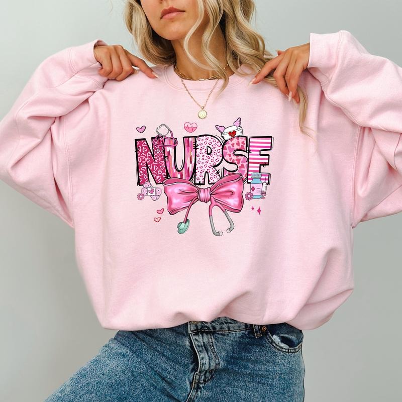 Coquette Bow Nurse Sweatshirt, Cupids Favorite Nurse Crewneck, Nursing Long Sleeved Pullover, Gift for Nurse Ideas