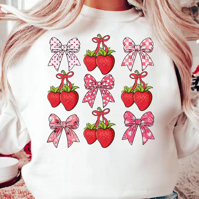 Coquette Bow Strawberry Valentine Shirt, Valentines Day Shirt, Strawberry Coquette Bow Shirt, Valentine Love Shirt, Cute Valentine Shirt