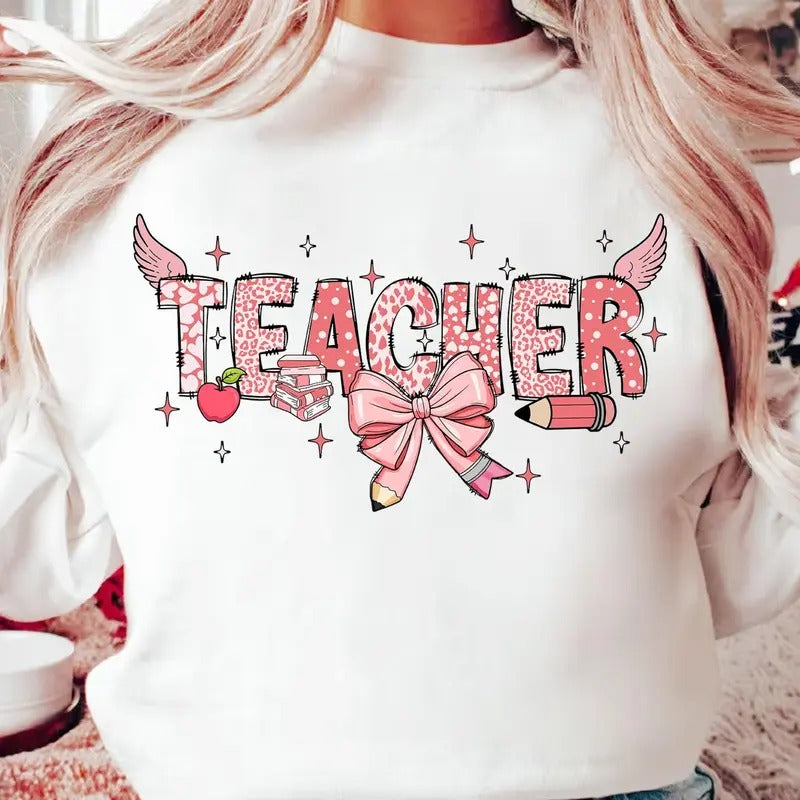 Coquette Bow Teacher Valentine Shirt, Teaching Is A Work Of Heart Valentine Shirt, Valentines Day Teacher Shirt, Valentine Gift For Teacher