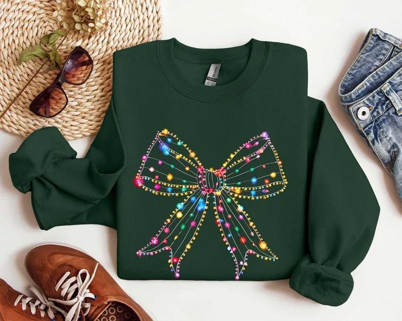 Coquette Christmas Shirt, Coquette Bow Christmas Sweatshirt, Coquette Christmas Lights Tee, Christmas Coquette Tee, Vintage Christmas Shirt