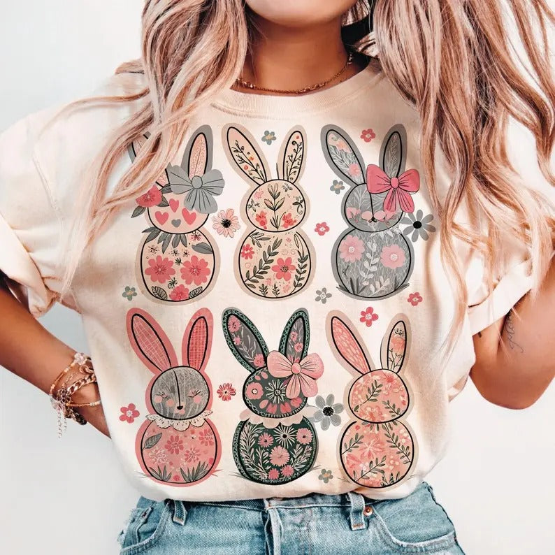 Coquette Easter Bunny Floral Shirt-sweatshirt-hoodie, Easter Bunny tshirt, Coquette Easter sweatshirt, Retro Easter hoodie