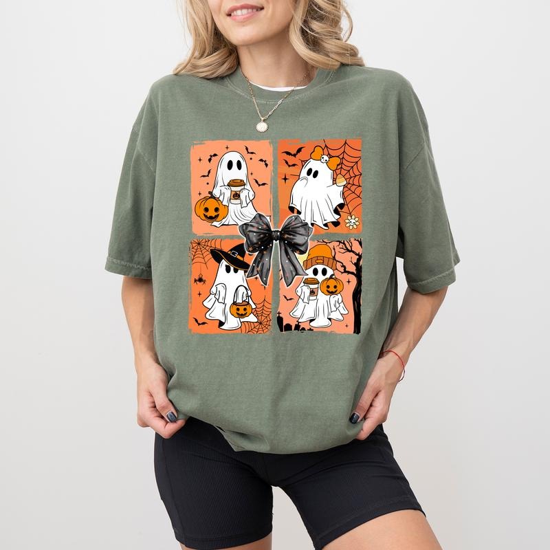 Coquette Halloween Comfort Colors Shirt, Cute Ghost Graphic Tee, Pumpkin Season Fall Unisex Shirt, Fall Halloween T-shirt For Women, Halloween Gift, Comfy Fabric Graphic Tee, Womenswear, Cotton Fabric Relaxed Fit Chic Style