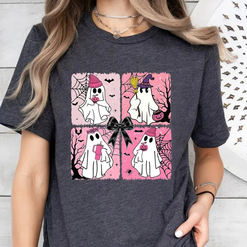 Coquette Halloween T-Shirt, Halloween Ghost T-Shirt, Cute Ghost T-Shirt, Spooky Season T-Shirt, Social Club T-Shirt, Halloween Mama T-Shirt, Girly Coquette Bow T-Shirt