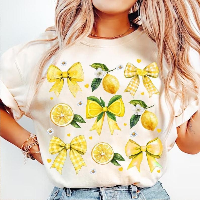 Coquette Lemon Preppy Mama Lemon Glitter Cute Lemon Floral Lemonade Everyday Preppy Summer Girly Summer T-Shirt