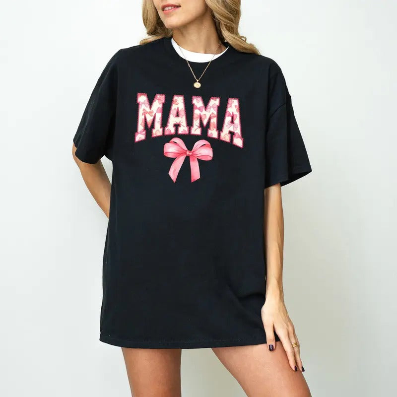 Coquette Mama Shirt, Cute Mom Shirt, Mothers Day Gift, New Mom Gift, Flower Mama Tshirt, Spring, Motherhood Shirt, Girl Mama