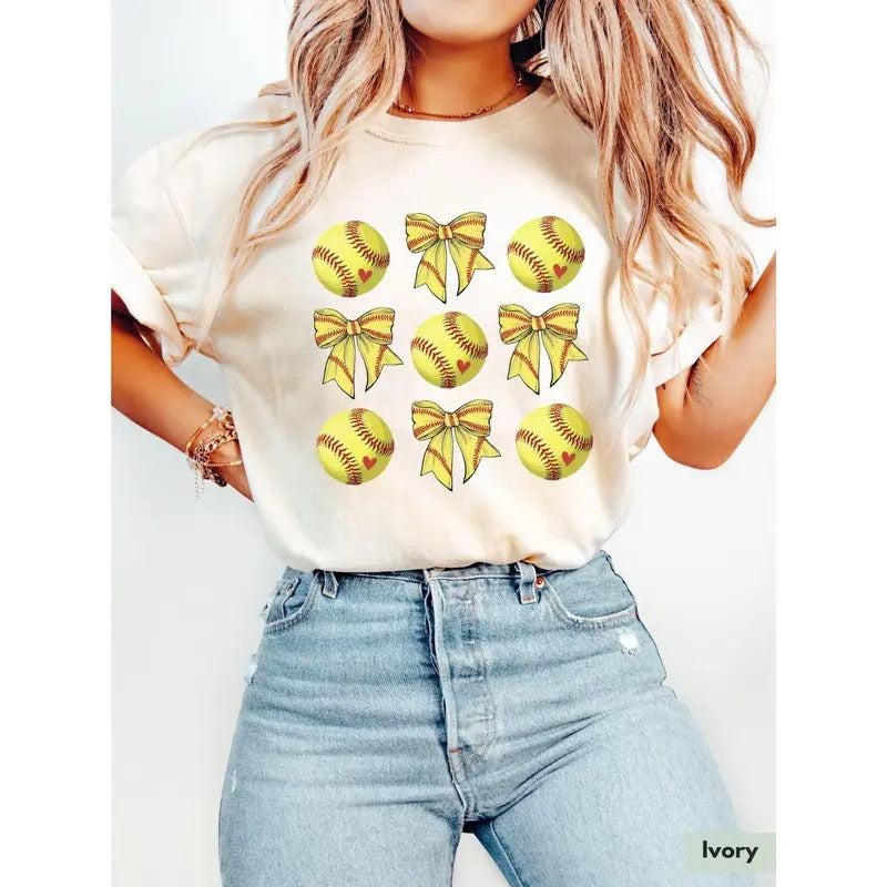 Coquette Softball Shirt, Cute Softball Shirt, Womens Softball Tee, Softball Lover T-Shirt, Softball Season, Softball Mom T-Shirt