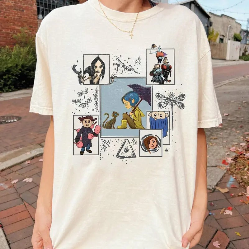 Coraline Movie Shirt Halloween Horrow Movie Coraline Fan Shirt Fantasy Film Shirt Cartoon Character Family Gift Shirt Cotton Top