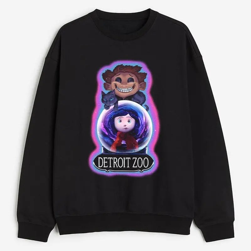 Coraline in Snow Globe with another Wybie Sweatshirt, Coraline Horror Movies, Coraline Sweatshirt Hoodie, Halloween Movies, Christmas Gifts