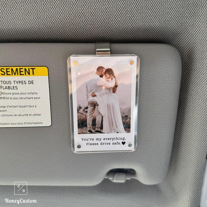 Cotton Anniversary Gift for Him - Personalized Photo Car Visor Clip, Gift For Husband, Custom Drive Safe Gift, Wedding Gift, Romantic Gift for Husband