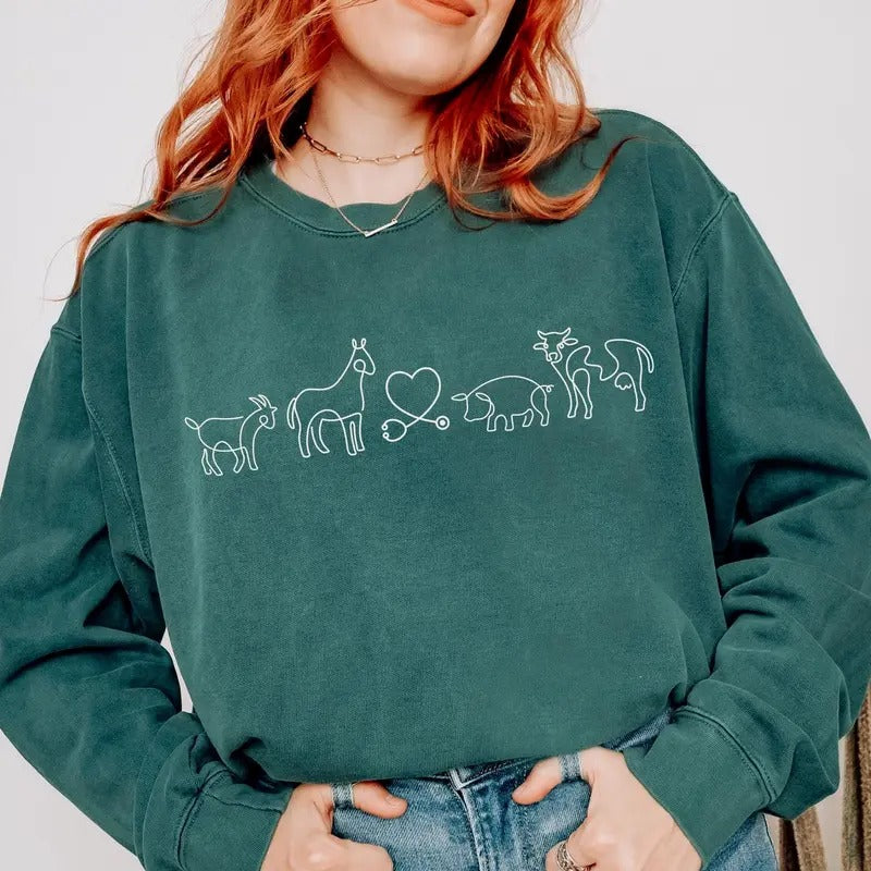Country Vet Comfort Colors Sweatshirt, Veterinarian Sweater, Vet Tech Pullover, Vet Gift for Animal Lovers Cotton Fleece Fit Garment