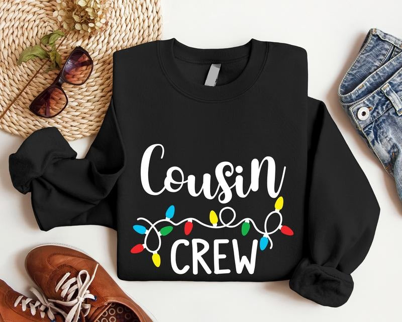 Cousin Crew Christmas Sweatshirt, Christmas Lights Hoodie, Family Matching Xmas Party Sweater, Winter Holiday Gathering, Cousin Squad Xmas Sweater.