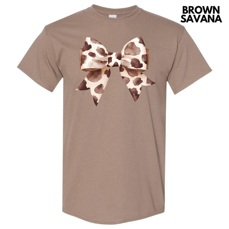 Cow Print Bow Gildan Short Sleeve T-Shirt 'NLB'