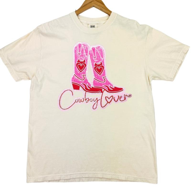 Cowboy Lover Sequin Patch Comfort Colors T-Shirt