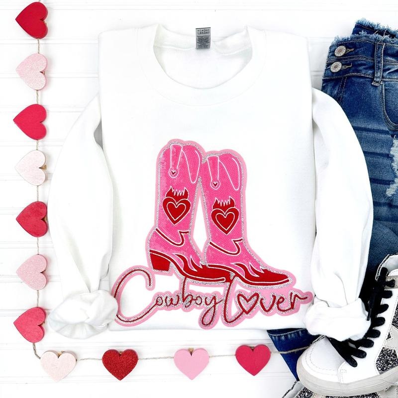 Cowboy Lover Sequin Patch Sweatshirt -- WHITE