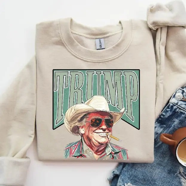 Cowboy Sweatshirt Trump Meme Sweatshirt 2024 President Trump Sweater Western Trump Sweatshirt Donald Daddy Sweatshirt