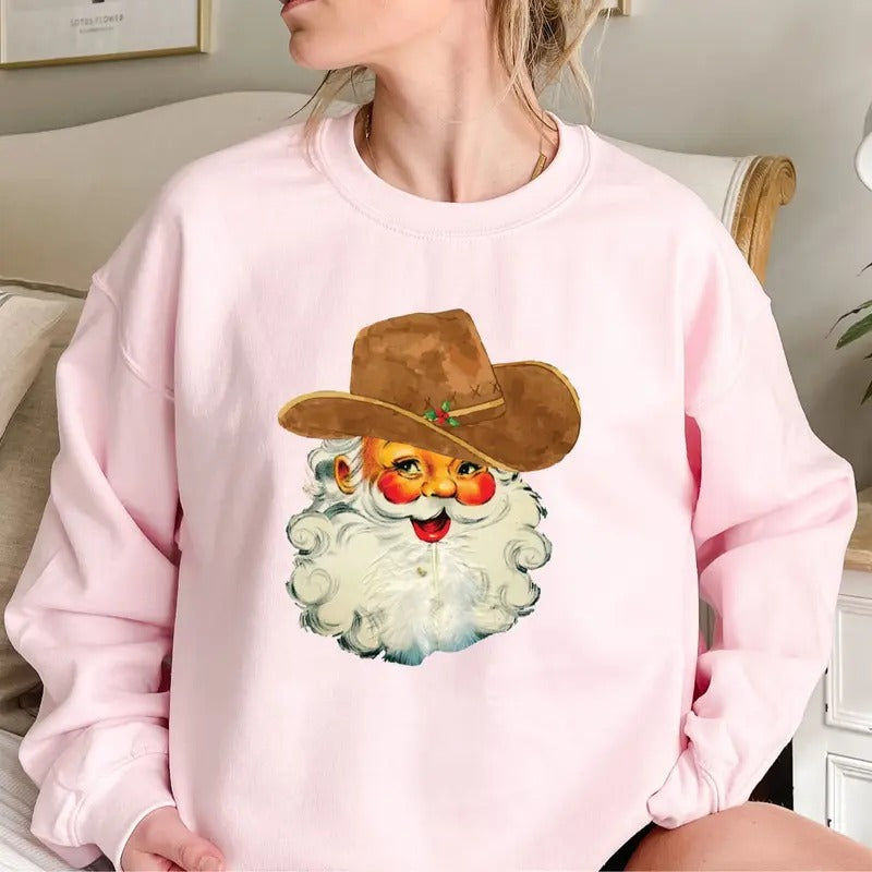 Cowboy Vintage Santa Sweatshirt, Christmas Sweatshirt, Funny Vintage Santa Shirt,Christmas Sweatshirt for Woman, Vintage Christmas Santa Shirt