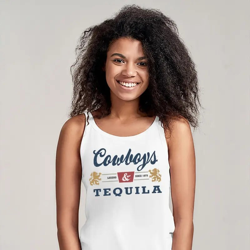 Cowboys and tequila shirt, beer tank top, white summer crop top, country concert outfit, coors tshirt