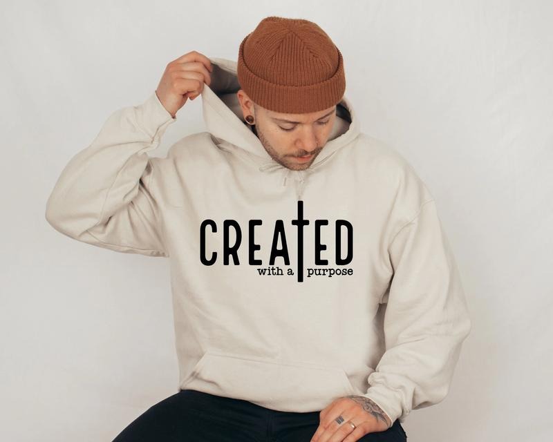 Created With A Purpose Hoodie, Faith Hoodie, Bible Saying Hoodie, Bible Quotes Hoodie, Bible verse sweatshirt, Trendy Christian Sweatshirt