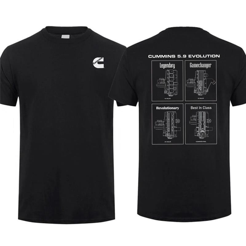 Cummins 59 Evolution 2-sided Shirt Car Parts Shirt 90s Styled Ram Shirt Car Lover Men Cotton, Menswear Car Parts Short Sleeve