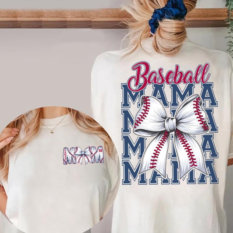 Custom Baseball Mama 2 Sides Shirt, Mother's Day Gift, Baseball Coquette Bow Shirt, Gift For Mom, New Mom Gift, Baseball Game Day shirt
