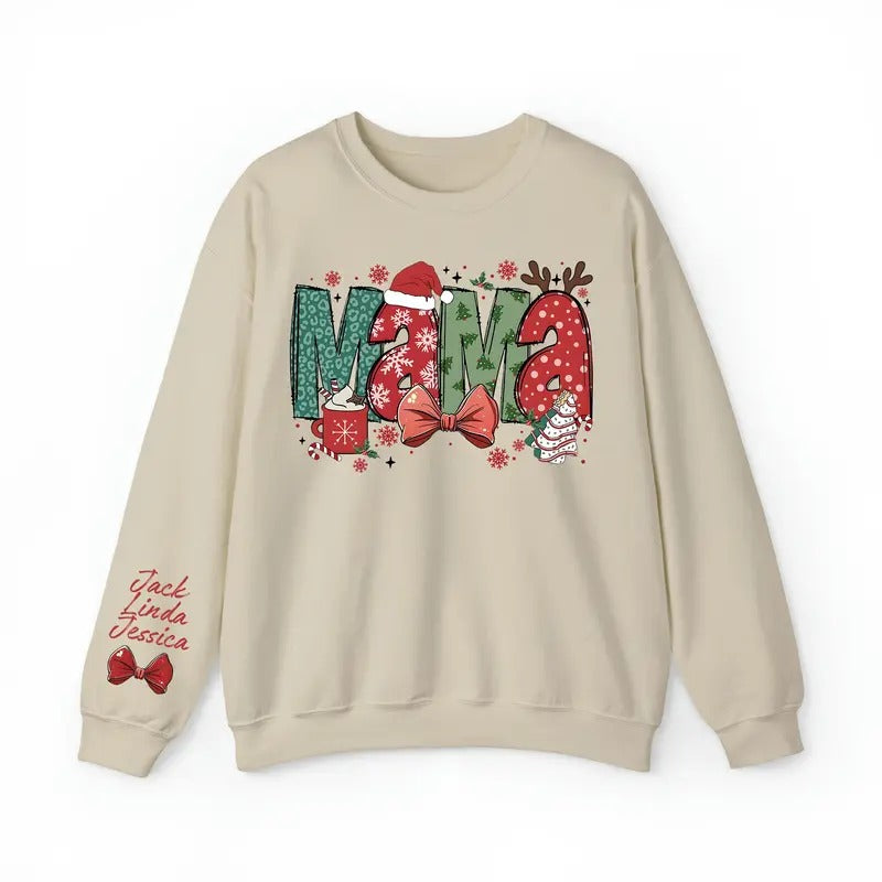 Custom Christmas Mama Sweatshirt, Christmas Mama Sweatshirt, Christmas Mom Gift, Coquette Bow Christmas Mama, Christmas Mama Claus Sweater.